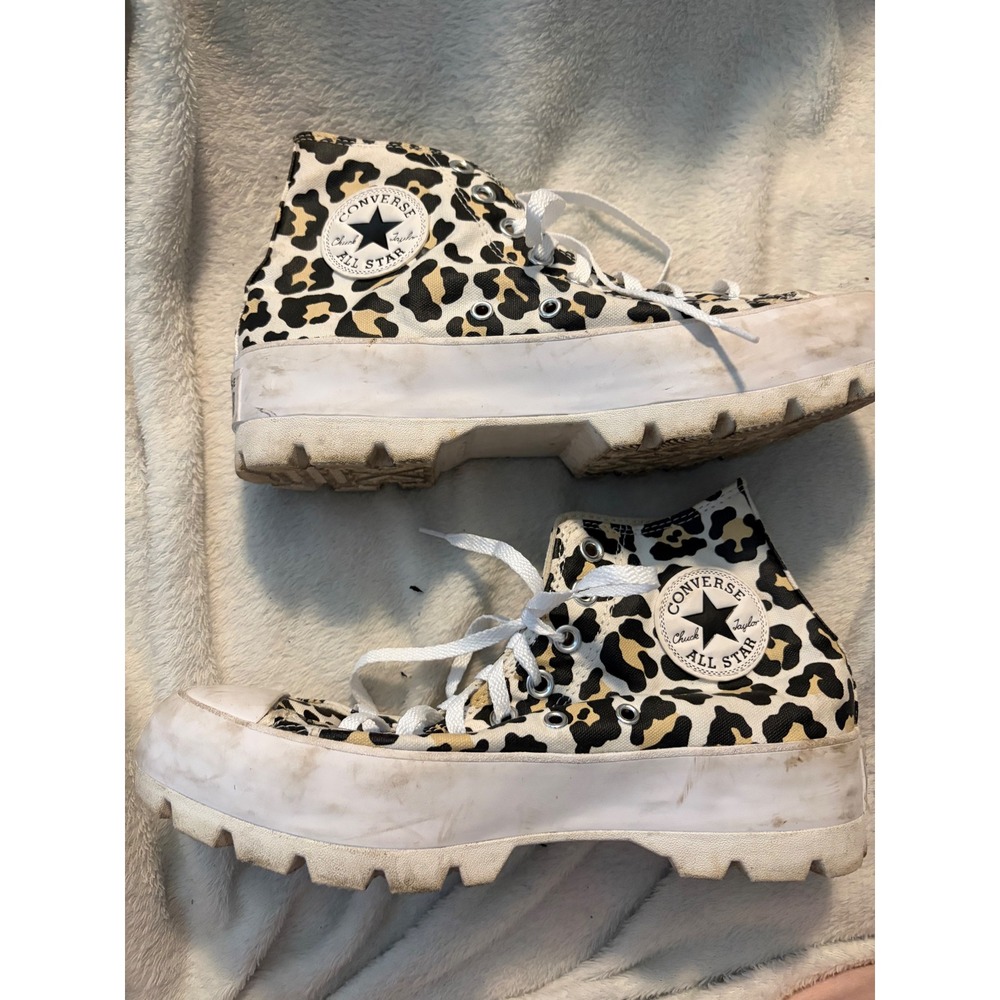 Converse Lugged High Top Leopard Print Sneakers Tan Black White Platform Size 8 - Picture 3 of 13